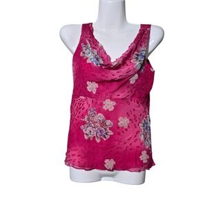 ICE Silk Floral Cowl Neck Tank Top S Pink Vintage Y2K Romantic Boho Fairy‎ core